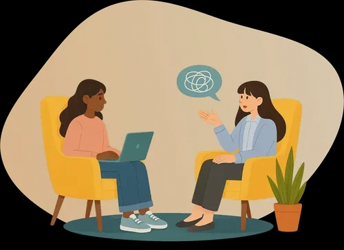 Illustration discussion dans un fauteil